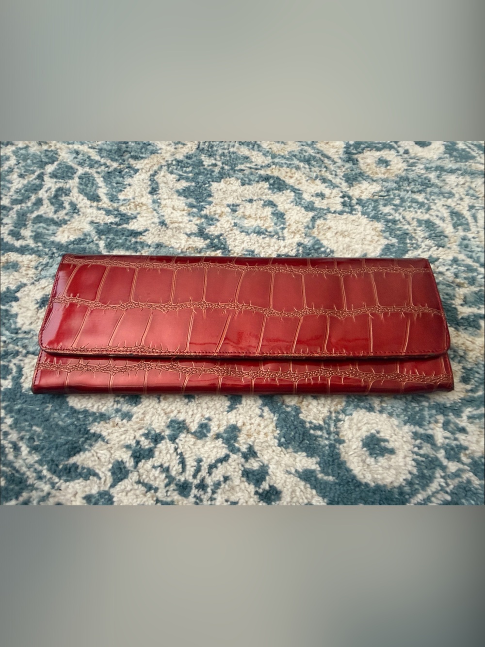 Big Buddha Red Croc-Embossed Clutch Wallet